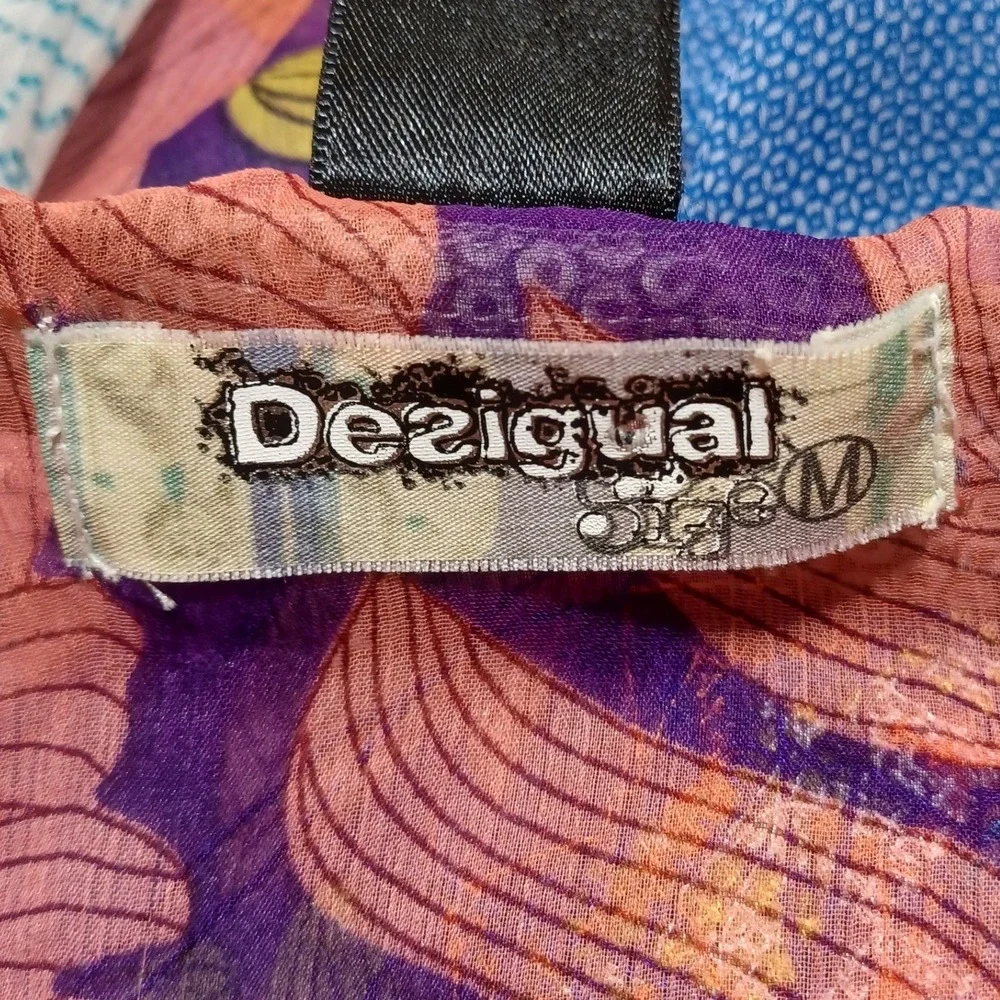 Desigual Women M Sheer Patchwork Embroidered Button Blouse Artsy Boho Maximalist